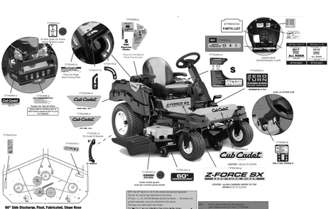 Label Map Diagram and Parts List for Z-FORCESX60KW (17RIDGJD010)(2018) Cub Cadet Lawn Tractor